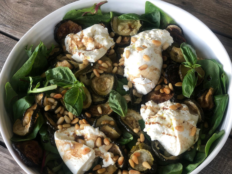 Zucchini and Pine Nut Salad with Burrata and White Truffle Oil